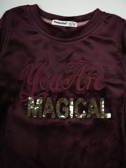 Pampolina Burgundy Sharing "You Are Magical" Long-Sleeve Shirt with Sequin Detail