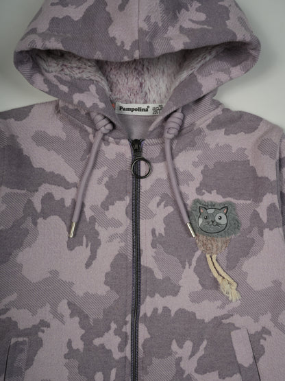 Pampolina Purple Camouflage Sweatshirt with Faux Fur Trim and Cat Applique