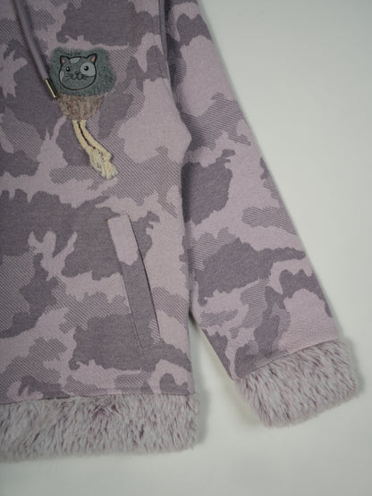 Pampolina Purple Camouflage Sweatshirt with Faux Fur Trim and Cat Applique
