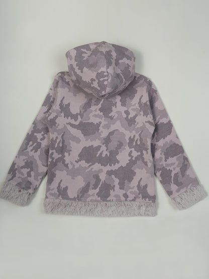 Pampolina Purple Camouflage Sweatshirt with Faux Fur Trim and Cat Applique