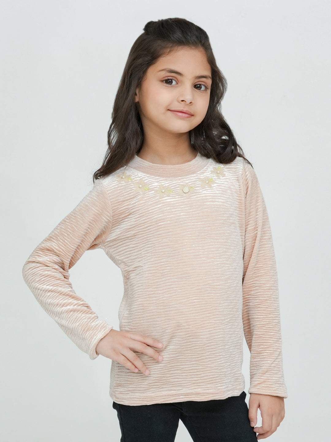 Pampolina Girls' Sharing Long-Sleeve Top with Floral Embroidery