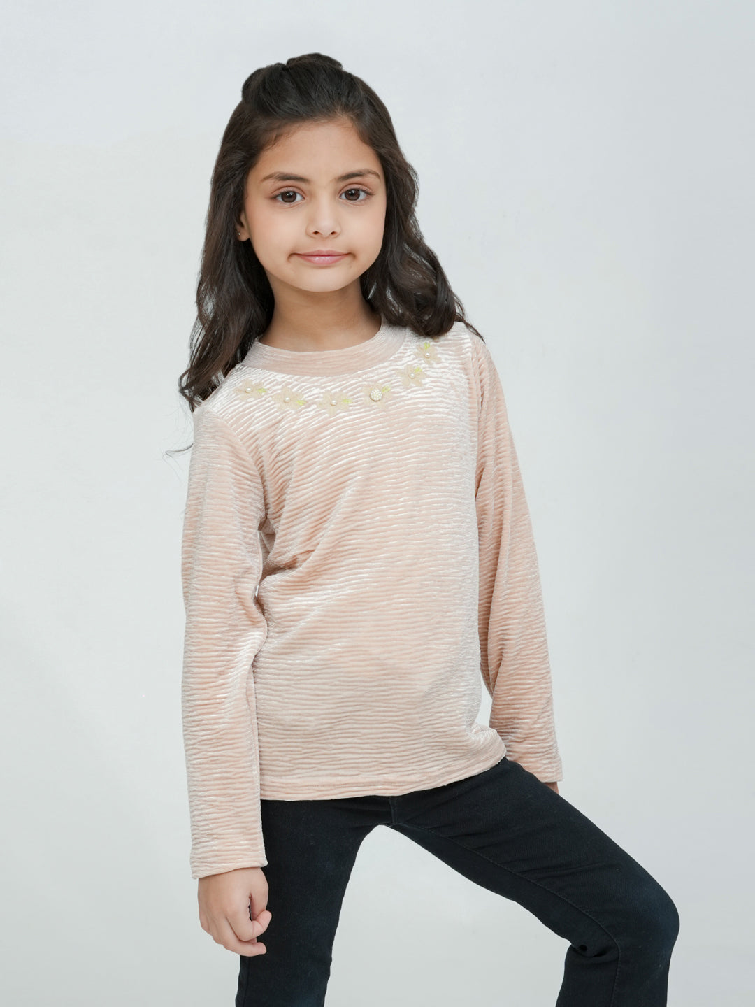 Pampolina Girls' Sharing Long-Sleeve Top with Floral Embroidery