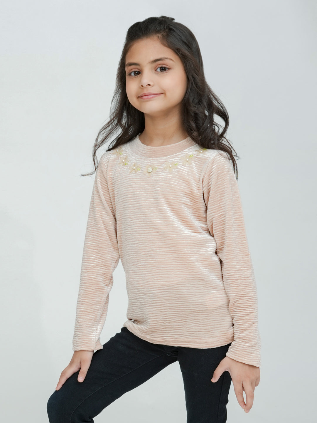 Pampolina Girls' Sharing Long-Sleeve Top with Floral Embroidery