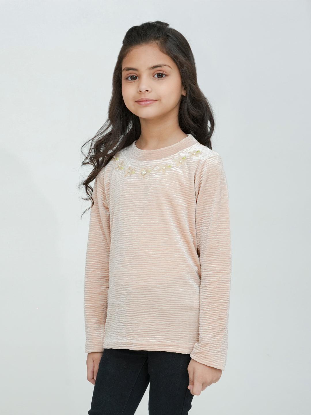 Pampolina Girls' Sharing Long-Sleeve Top with Floral Embroidery