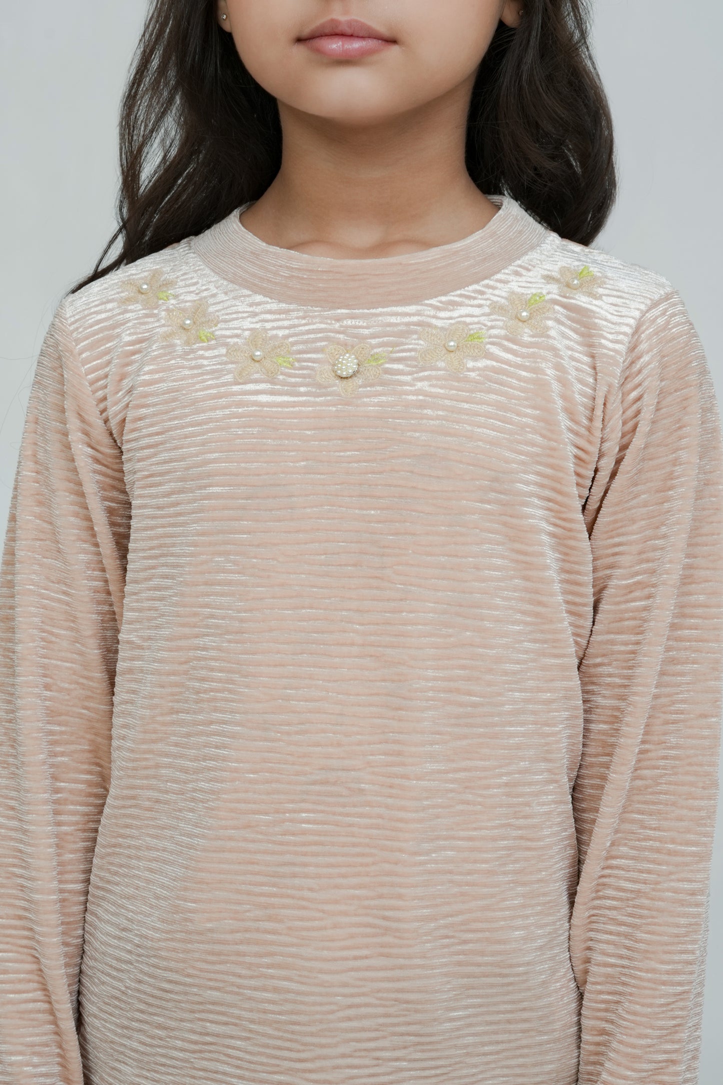 Pampolina Girls' Sharing Long-Sleeve Top with Floral Embroidery