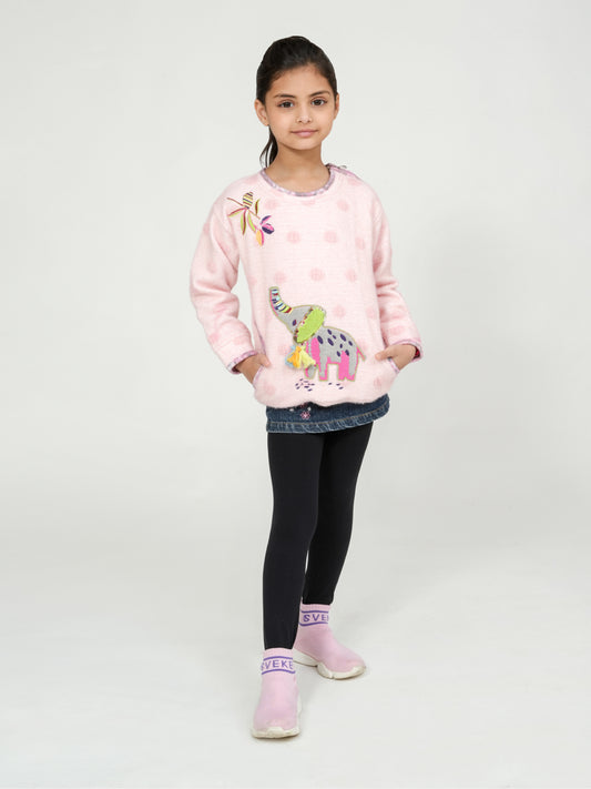 Pampolina Pink Elephant Embroidered Sweatshirt