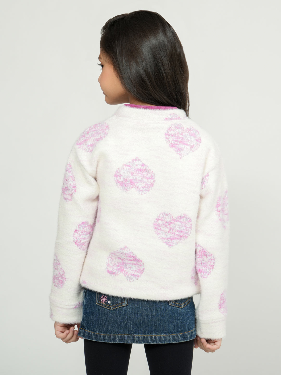 Pampolina White Heart and Butterfly Embroidered Sweater