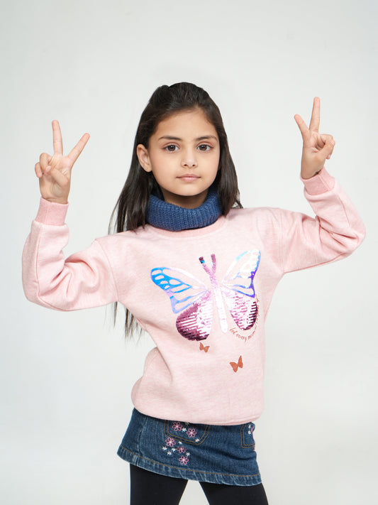 Pampolina Pink Butterfly Sequined Sweatshirt