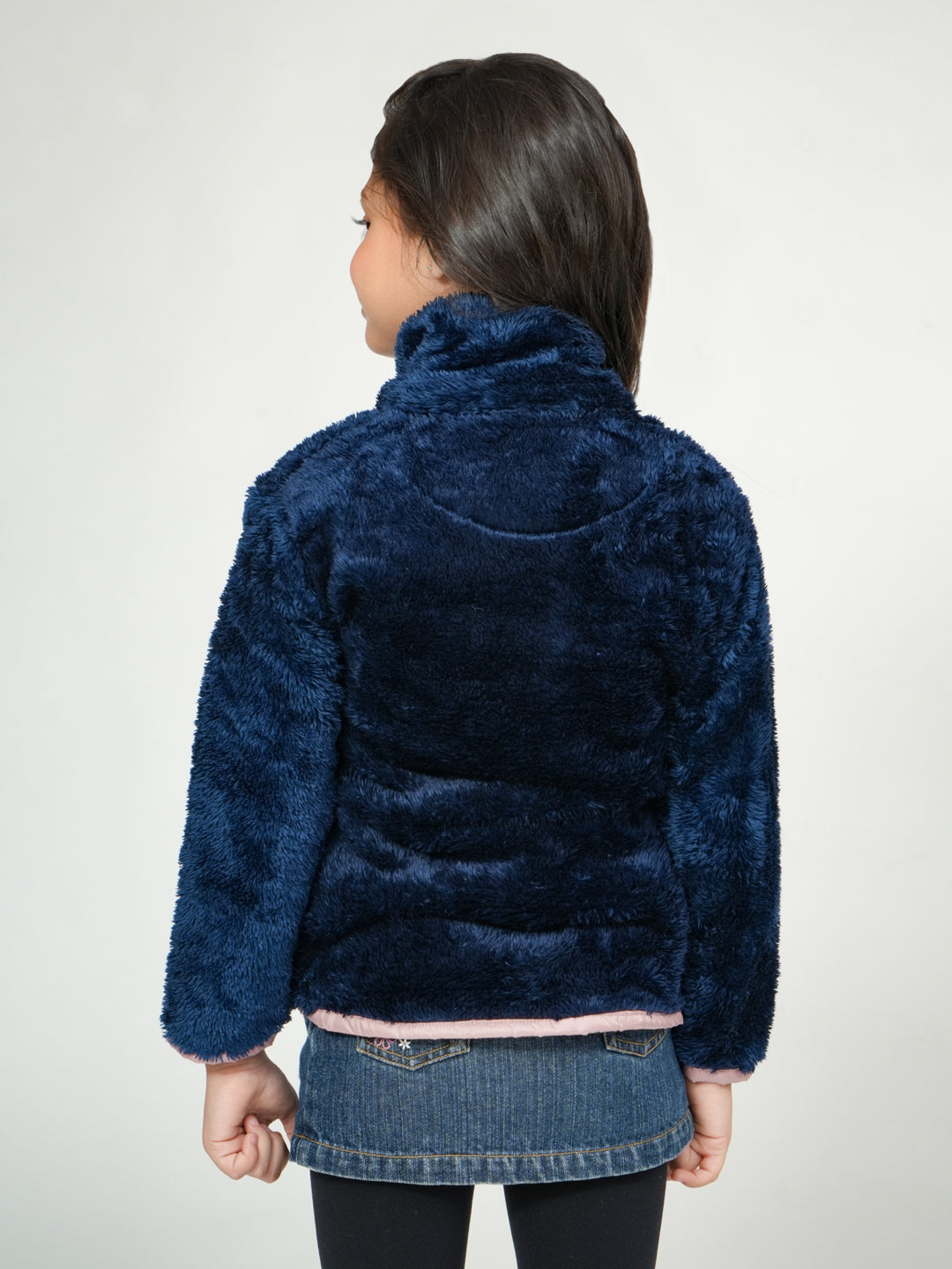 Pampolina Blue Fuzzy Button-Up Jacket with Pink Details