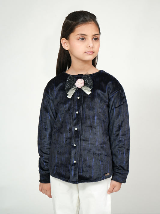 Pampolina Girls' Navy Sharing Long-Sleeve Top with Bow and Floral Accent