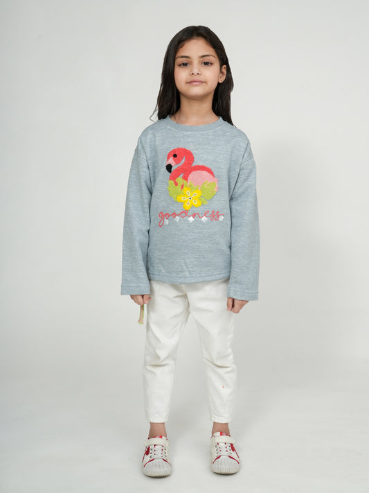 Pampolina grey Flamingo Embroidered Sweatshirt