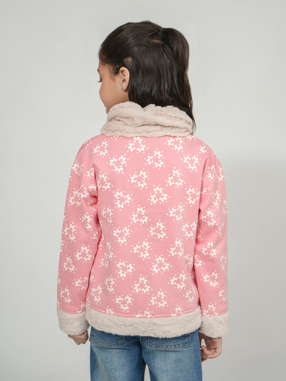 Pampolina Pink Floral Toggle Jacket with Faux Fur Lining