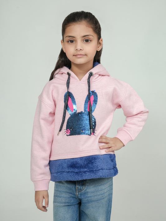 Pampolna Pink Bunny Sequined Hoodie