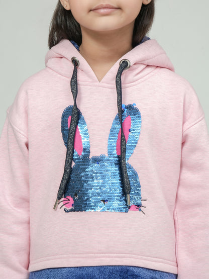 Pampolna Pink Bunny Sequined Hoodie
