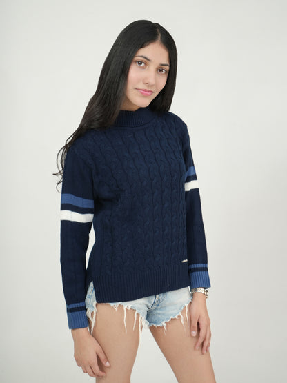 Pampolina Cable Knit Stripe Detail Sweater