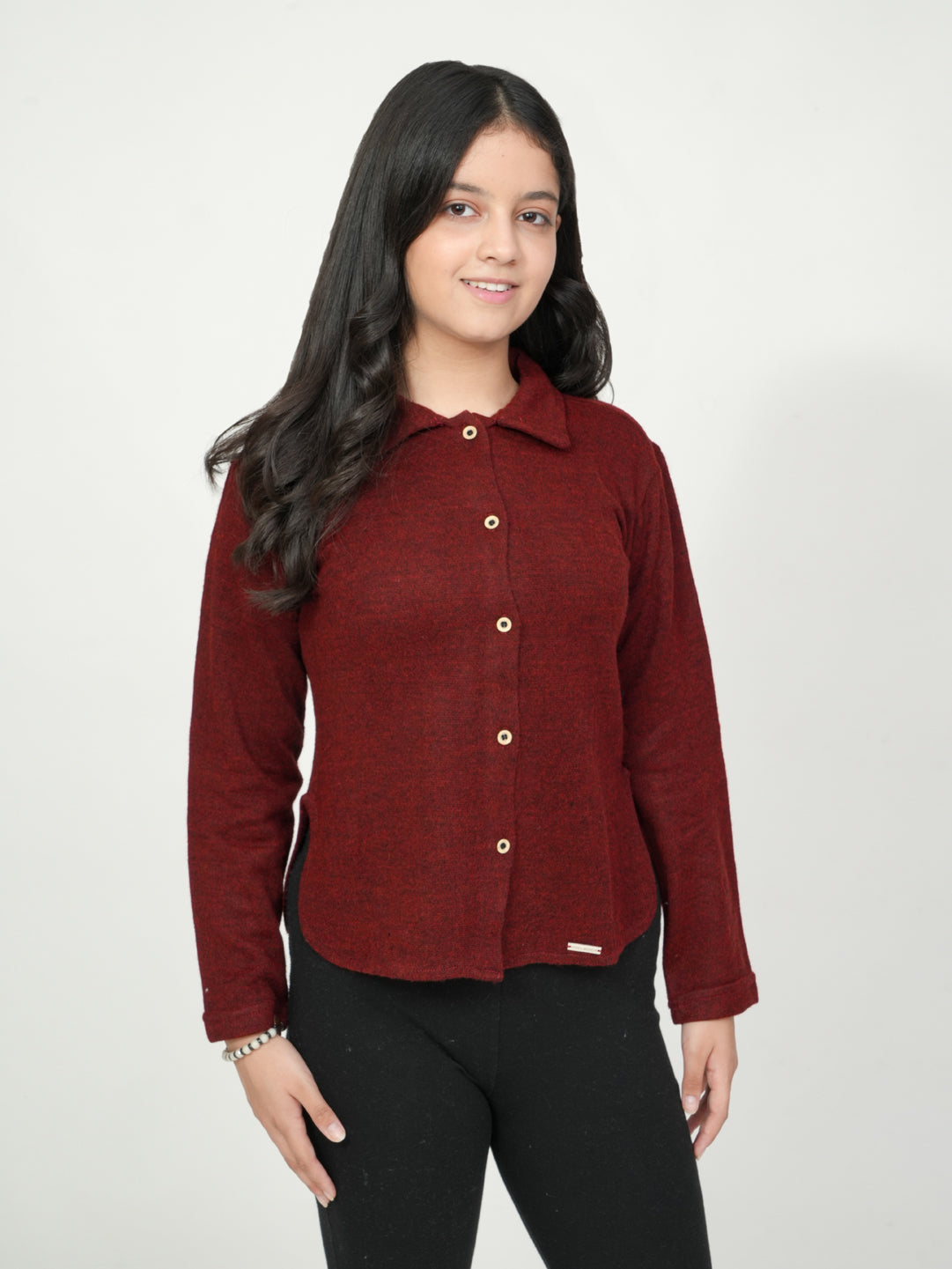 Pampolina Burgundy Knit Button-Down Top