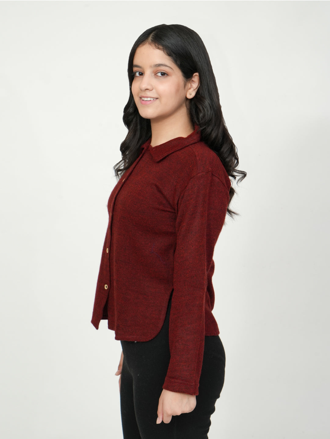 Pampolina Burgundy Knit Button-Down Top