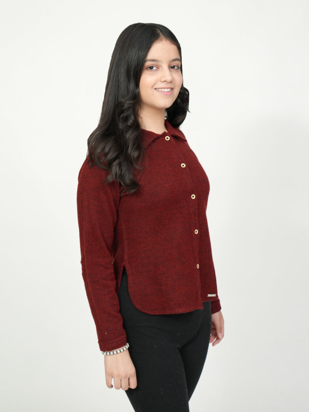 Pampolina Burgundy Knit Button-Down Top