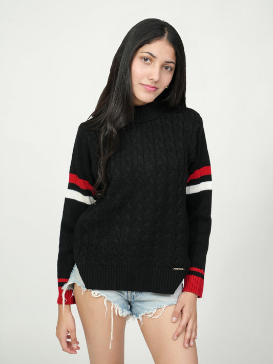 Pampolina Cable Knit Stripe Detail Sweater