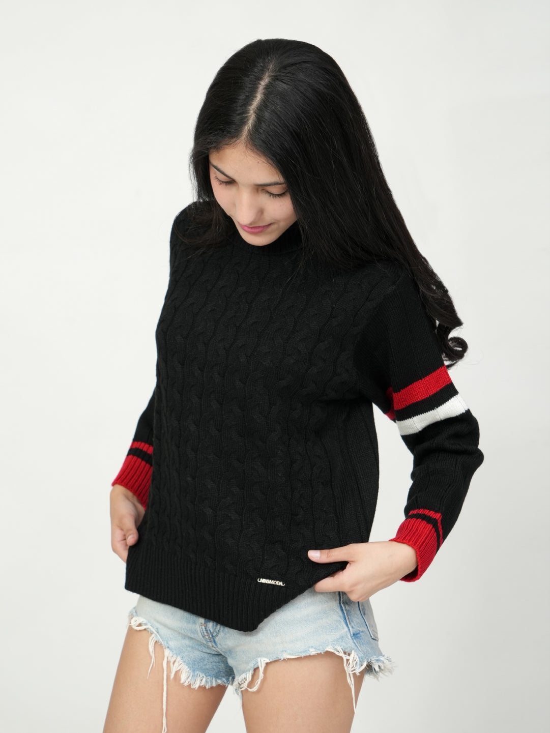 Pampolina Cable Knit Stripe Detail Sweater