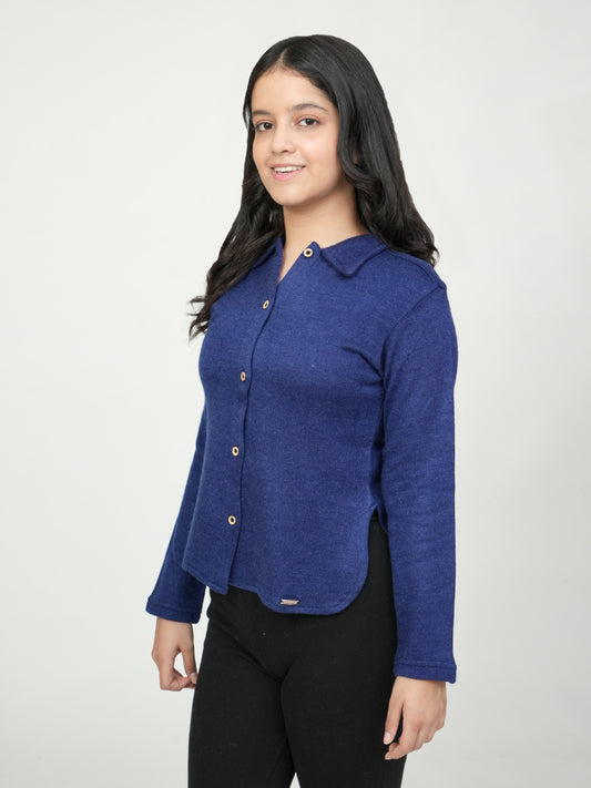 Pampolina Navy Blue Knit Button-Down Shirt