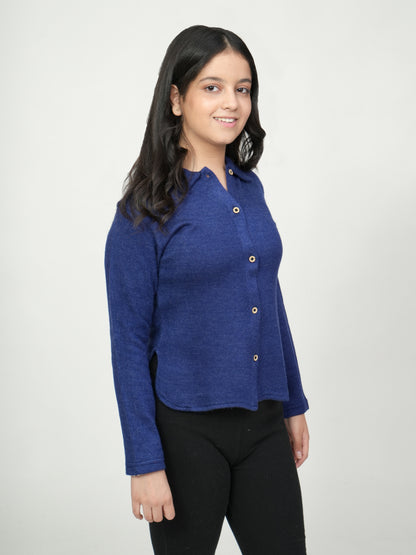 Pampolina Navy Blue Knit Button-Down Shirt