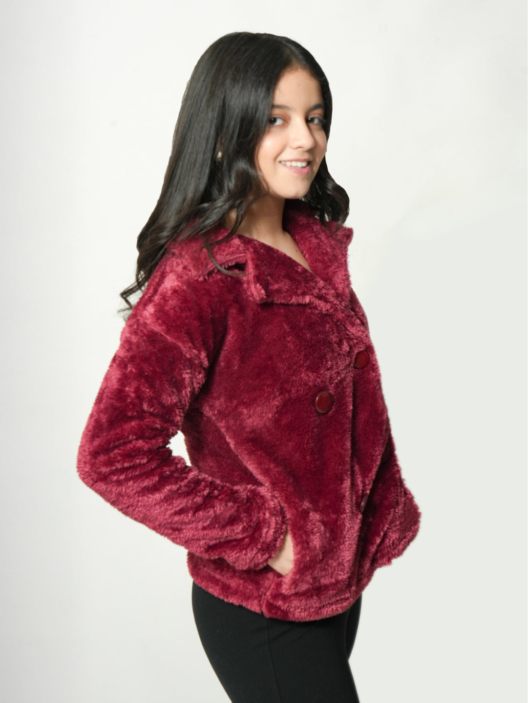 Pampolina Burgundy Faux Fur Jacket