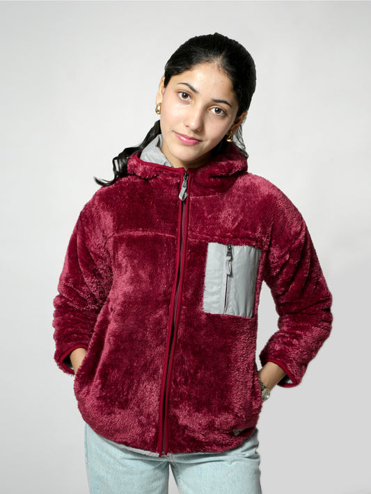 Pampolina Burgundy Fuzzy Zip-Up Jacket