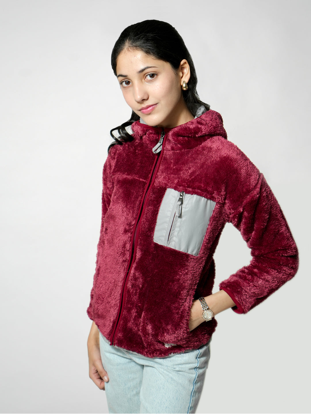 Pampolina Burgundy Fuzzy Zip-Up Jacket