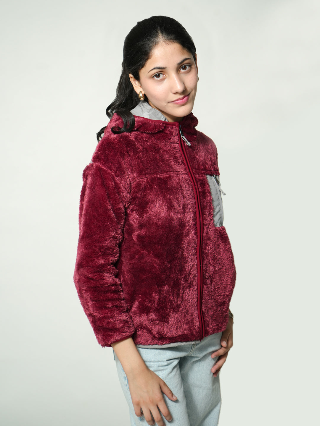 Pampolina Burgundy Fuzzy Zip-Up Jacket