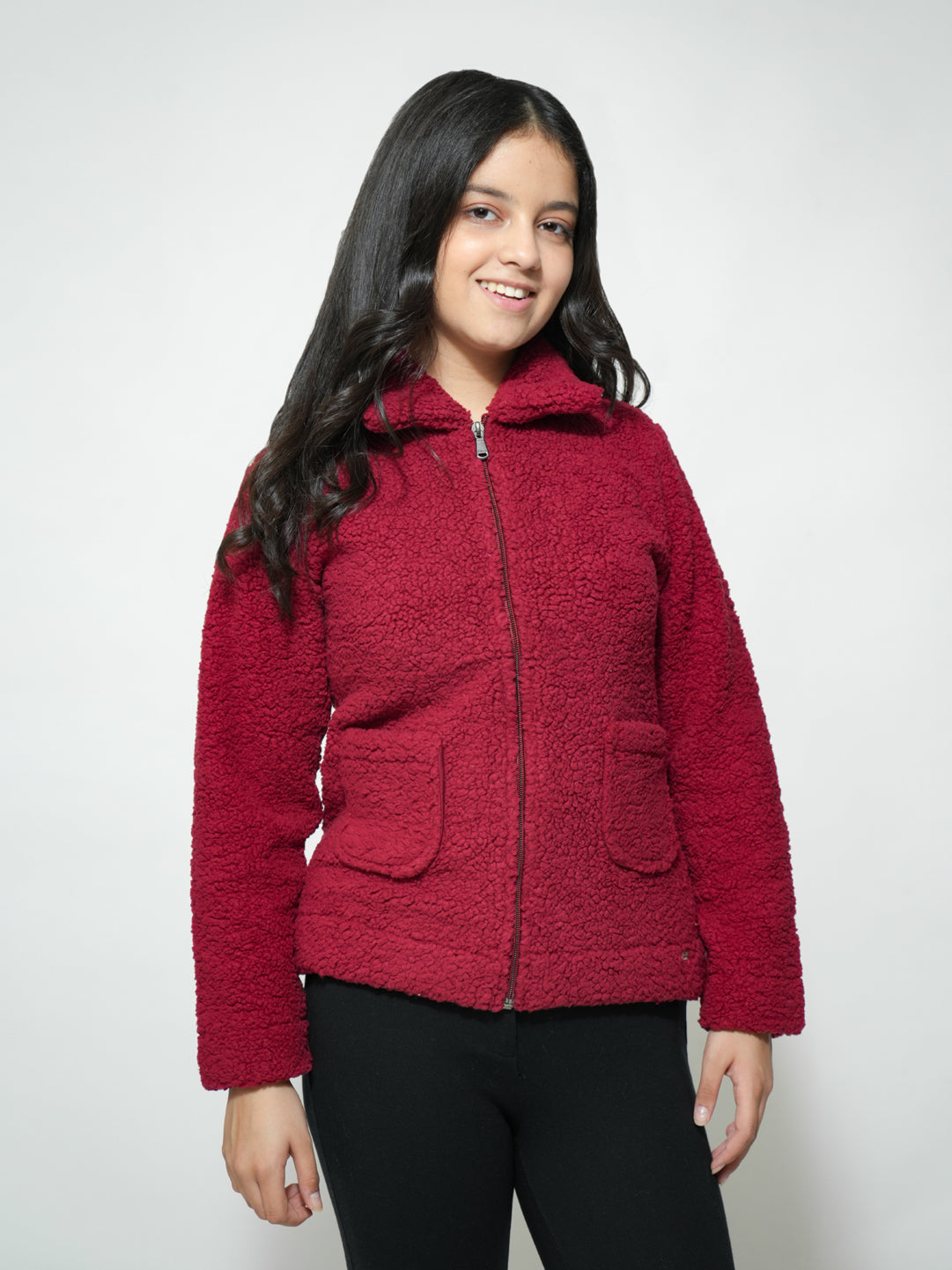 Pampolina Burgundy Fuzzy Zip-Up Jacket