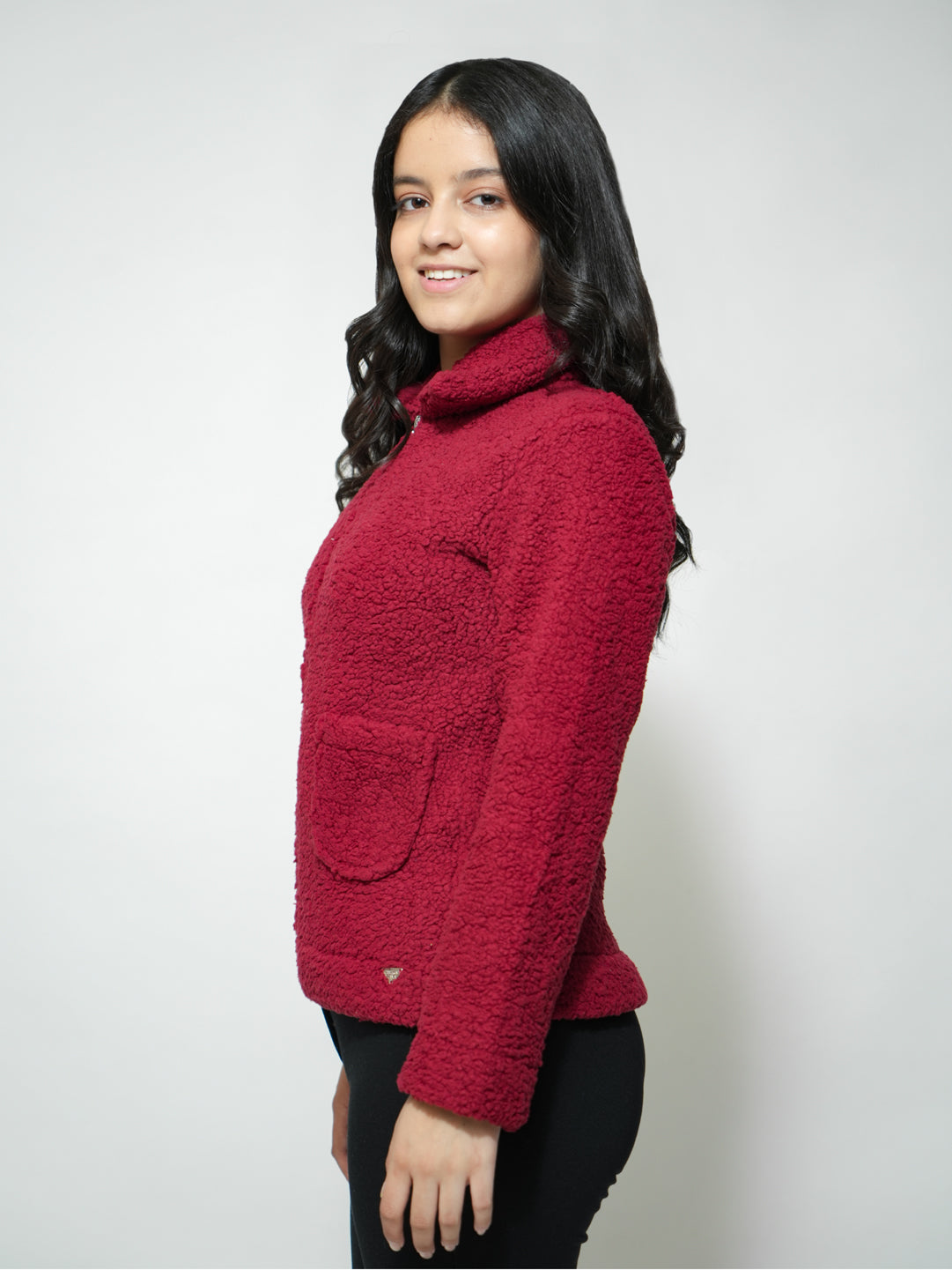 Pampolina Burgundy Fuzzy Zip-Up Jacket