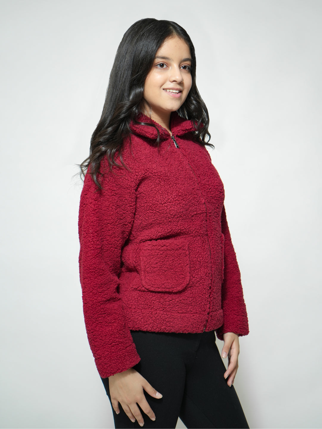 Pampolina Burgundy Fuzzy Zip-Up Jacket