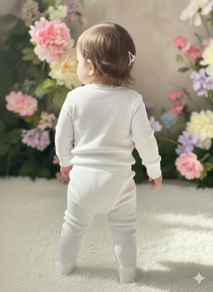 The "Flora" Long-Sleeve Smocked Dress – Soft Grey Cotton with Solid