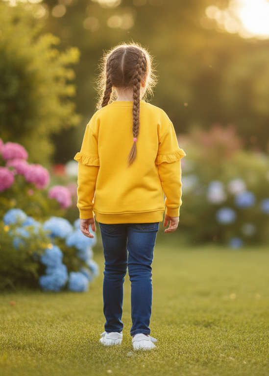 Sweet Kids' Mustard Yellow Sweatshirt with Textured Rainbow Appliqué