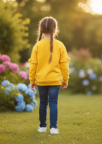 Sweet Kids' Mustard Yellow Sweatshirt with Textured Rainbow Appliqué