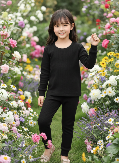 The "Flora" Long-Sleeve Smocked Thermal – Soft Black Cotton with Solid