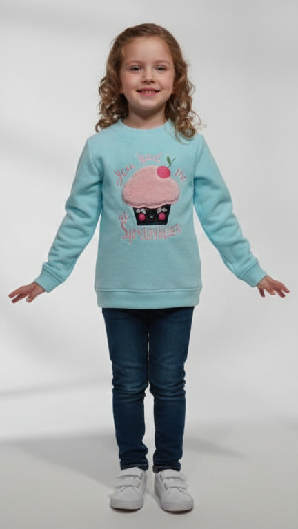 Cozy C.Green Pullover Sweater for Girls | Cute Bakery Theme Long Sleeve Shirt