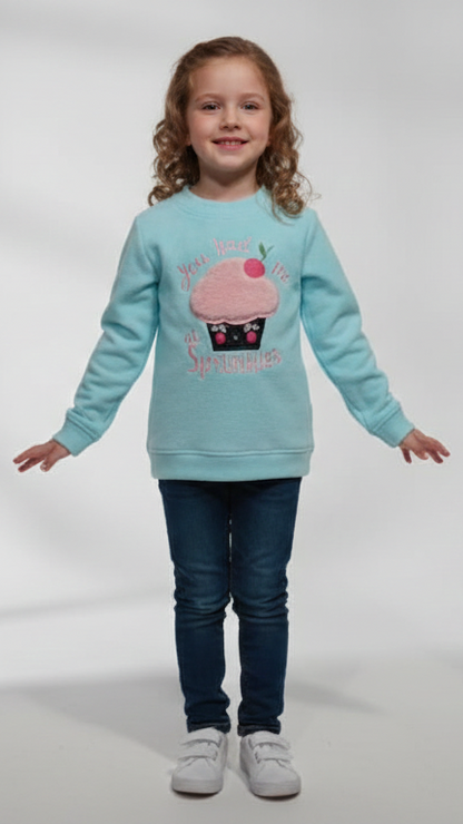Cozy C.Green Pullover Sweater for Girls | Cute Bakery Theme Long Sleeve Shirt