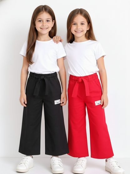Kids High-Waisted Wide-Leg Culottes with Matching Tie-Belt