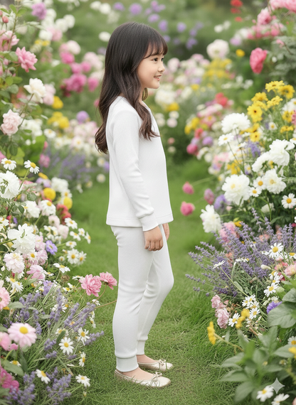 The "Flora" Long-Sleeve Smocked Thermal – Soft White Cotton with Solid