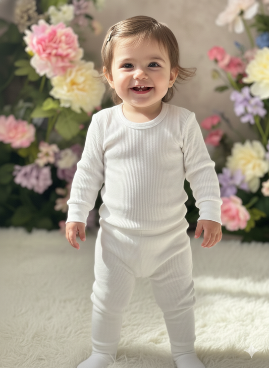 The "Flora" Long-Sleeve Smocked Dress – Soft Grey Cotton with Solid