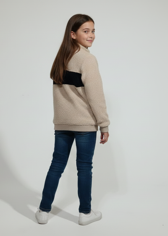 Cozy Kids' Half-Zip Polar Pullover with Pink and Black Color Block