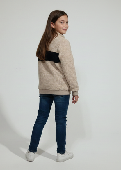 Cozy Kids' Half-Zip Polar Pullover with Pink and Black Color Block