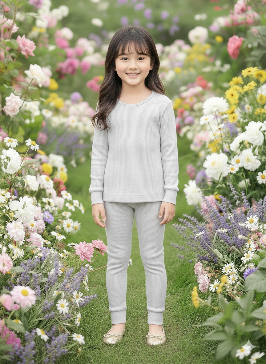 The "Flora" Long-Sleeve Smocked Thermal – Soft Grey Cotton with Solid