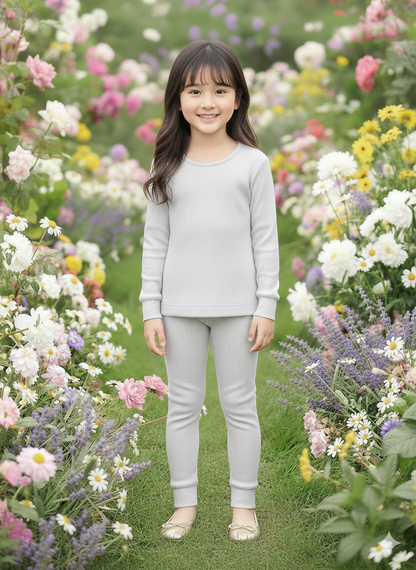 The "Flora" Long-Sleeve Smocked Thermal – Soft Grey Cotton with Solid