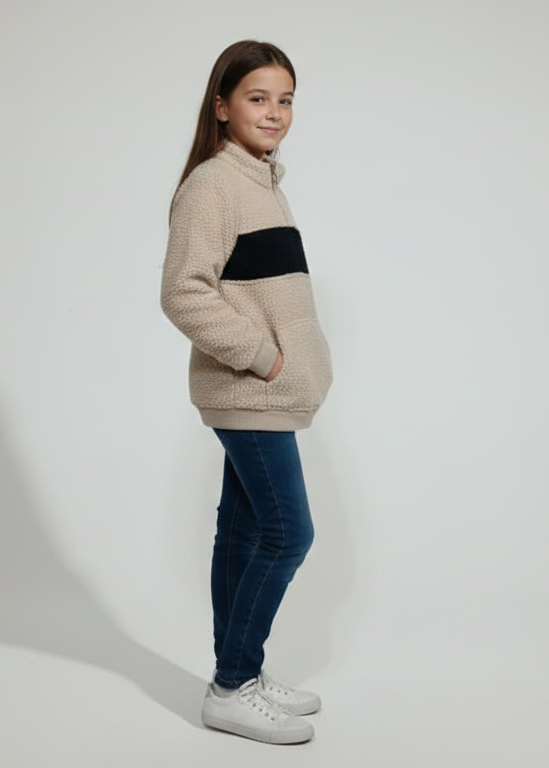Cozy Kids' Half-Zip Polar Pullover with Pink and Black Color Block