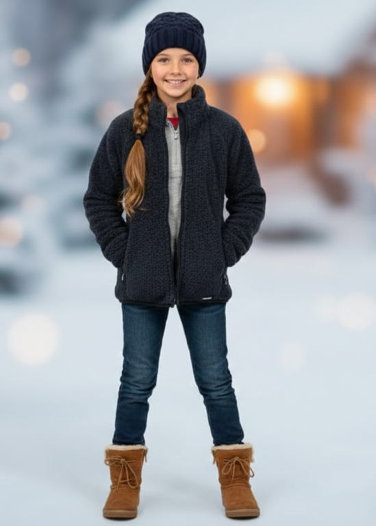 Charcoal Cotton Sweatshirt with Front Zip– Casual & Comfortable Girls Sweatshirt