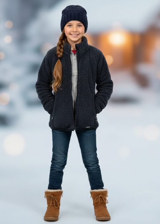 Charcoal Cotton Sweatshirt with Front Zip– Casual & Comfortable Girls Sweatshirt