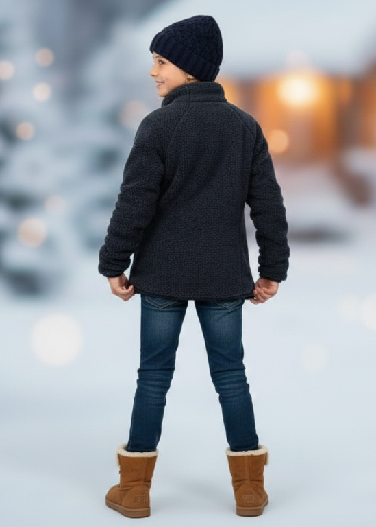 Charcoal Cotton Sweatshirt with Front Zip– Casual & Comfortable Girls Sweatshirt